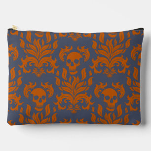 Skull Flame Damask in clashing orange on blue grey Accessory Pouch