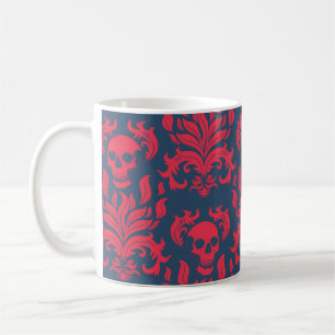 Skull Flame Damask in clashing red on blue Coffee Mug