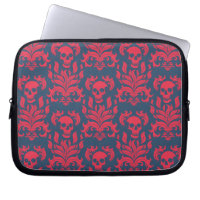 Skull Flame Damask in clashing red on blue