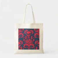Skull Flame Damask in clashing red on blue