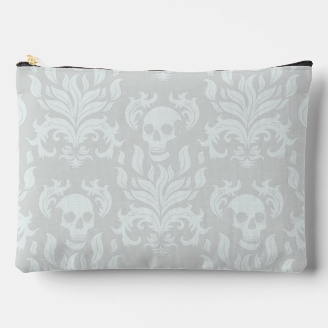 Skull Flame Damask in classic white on white Accessory Pouch (Front)