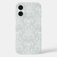 Skull Flame Damask in classic white on white