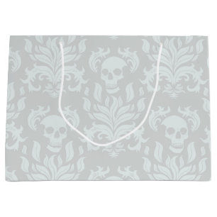 Skull Flame Damask in classic white on white Large Gift Bag