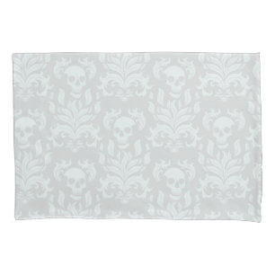 Skull Flame Damask in classic white on white Pillowcase