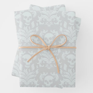Skull Flame Damask in classic white on white Wrapping Paper Sheet