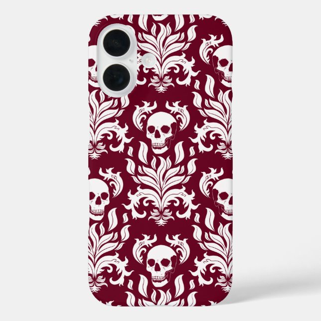 Skull Flame Damask in crisp white on deep red Case-Mate iPhone Case (Back)