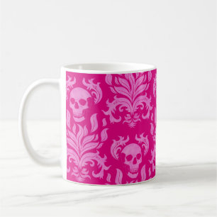 Skull Flame Damask in glitter-effect pink on pink Coffee Mug