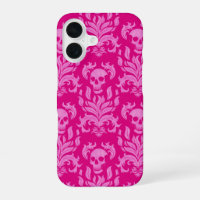 Skull Flame Damask in glitter-effect pink on pink