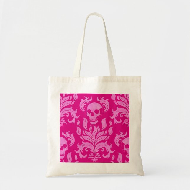 Skull Flame Damask in glitter-effect pink on pink Tote Bag (Front)