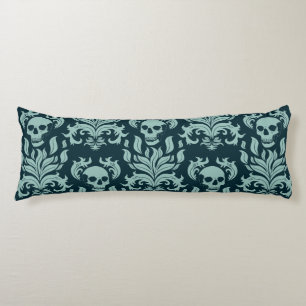 Skull Flame Damask in mint green on deep blue Body Cushion