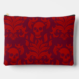 Skull Flame Damask in moody red on red Accessory Pouch