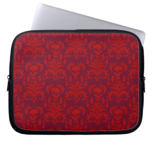Skull Flame Damask in moody red on red Laptop Sleeve