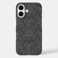 Skull Flame Damask in moody shades of grey
