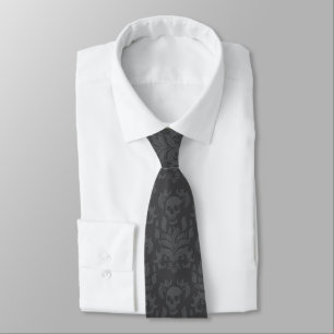 Skull Flame Damask in moody shades of grey Tie