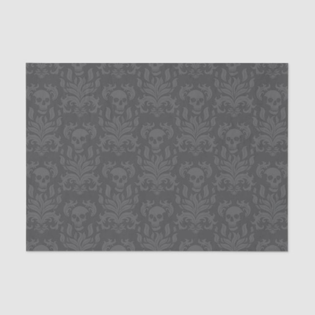 Skull Flame Damask in moody shades of grey Tissue Paper (Front)