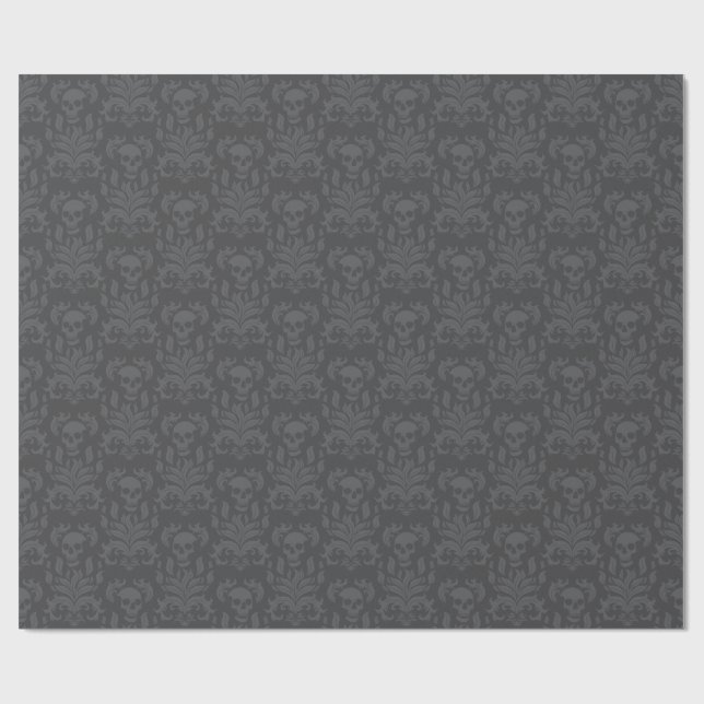 Skull Flame Damask in moody shades of grey Wrapping Paper (Flat)