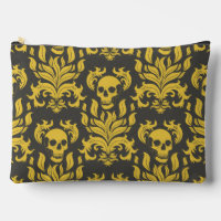 Skull Flame Damask in moody yellow on dark grey