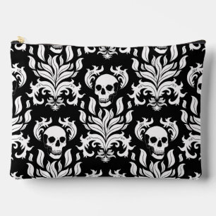 Skull Flame Damask in stark white on black Accessory Pouch