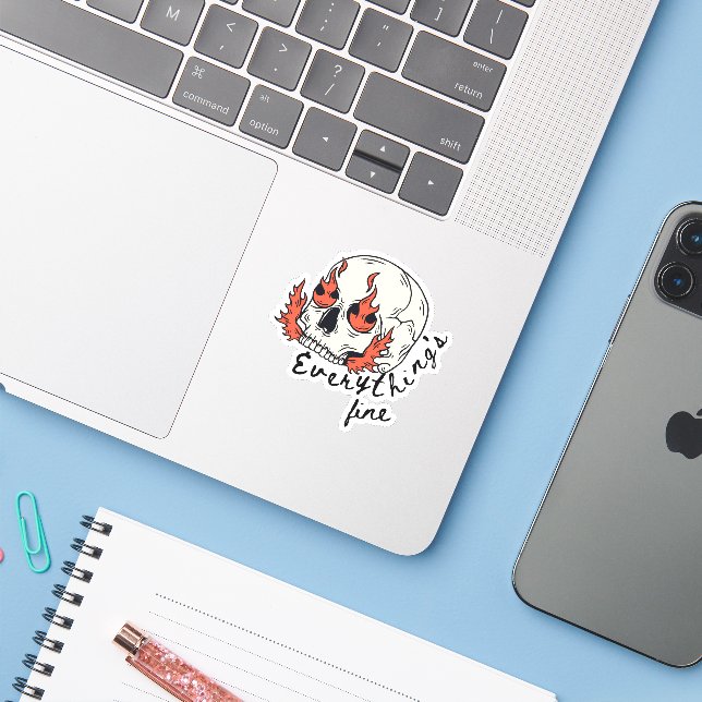 Skull Flame Everything's fine (Laptop w/ iPhone)