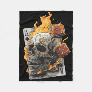 Skull Flames Dice Playing Cards Poker Tarot Skelet Fleece Blanket