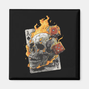 Skull Flames Dice Playing Cards Poker Tarot Skelet Magnet
