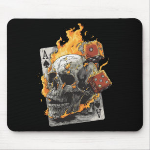 Skull Flames Dice Playing Cards Poker Tarot Skelet Mouse Pad