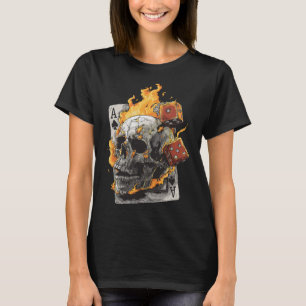 Skull Flames Dice Playing Cards Poker Tarot Skelet T-Shirt