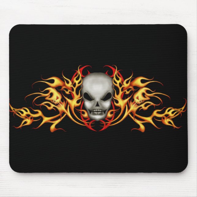 Skull Flames   Mousepad - black back (Front)