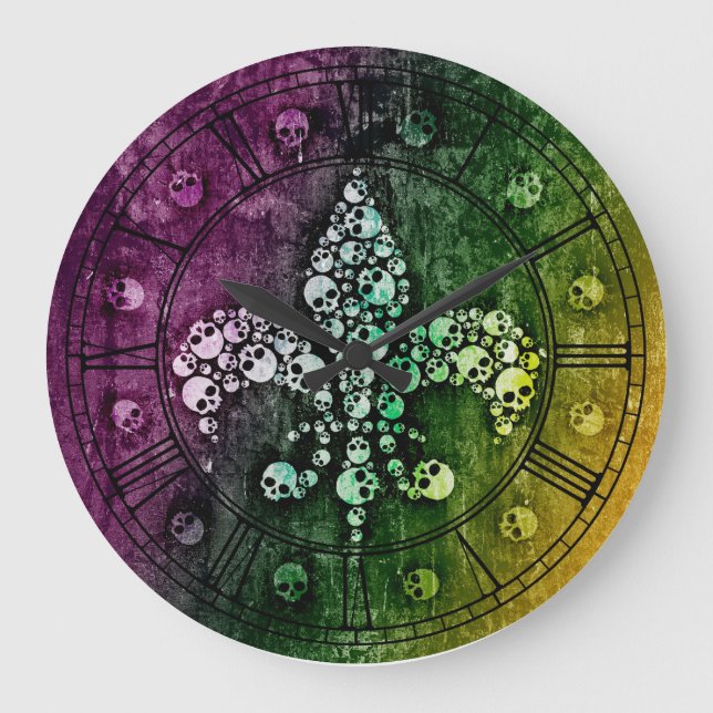 Skull Fleur De Lis Large Clock (Front)