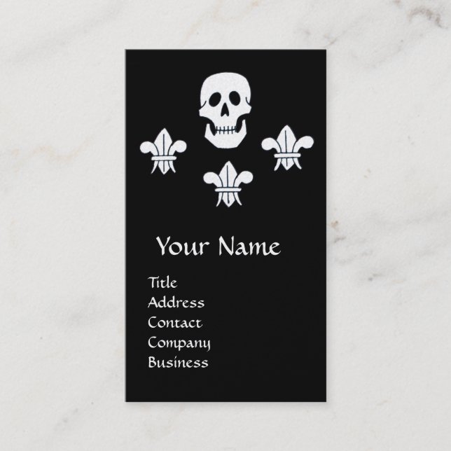 SKULL,FLEUR DE LISE /ANTIQUE PIRATES TREASURE MAPS BUSINESS CARD (Front)