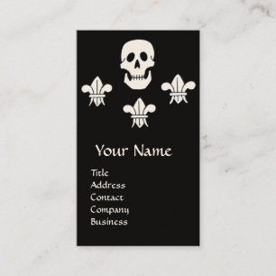 SKULL,FLEUR DE LISE ANTIQUE PIRATES TREASURE MAPS BUSINESS CARD