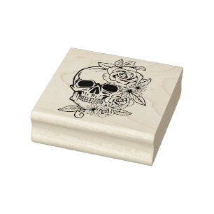 Skull Floral Art Rubber Stamp