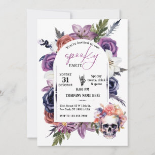 Skull & Floral Design Small Business Halloween Invitation