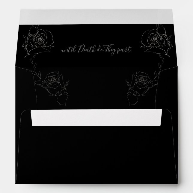 Skull Floral Grey Black Gothic Wedding Envelope (Back (Bottom))