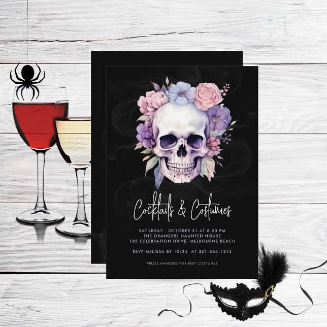  Skull & Floral Halloween Cocktails Costumes Party Invitation (Creator Uploaded)