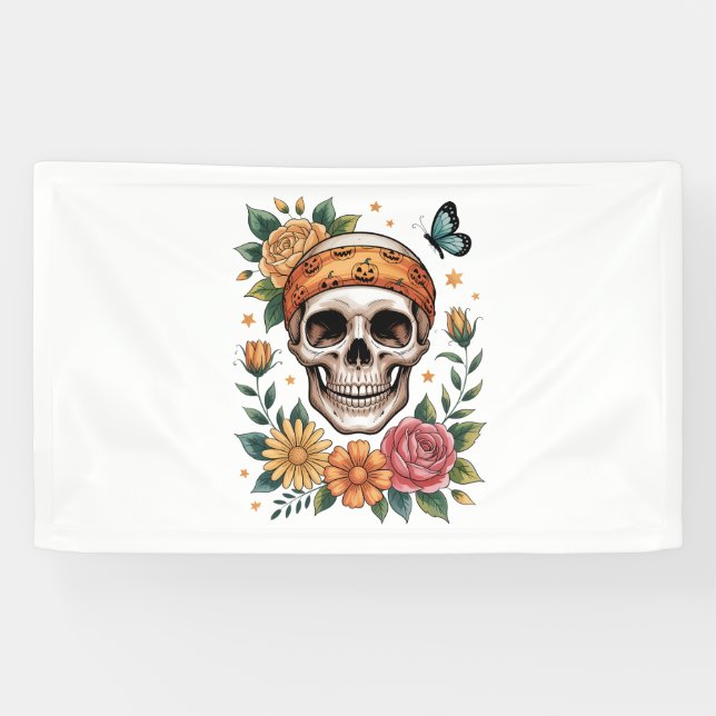 Skull Floral Halloween Spooky Banner (Horizontal)