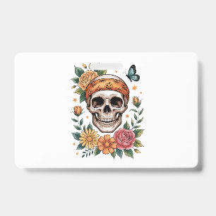 Skull Floral Halloween Spooky ID Badge