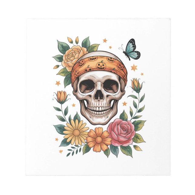 Skull Floral Halloween Spooky Notepad (Front)