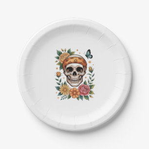 Skull Floral Halloween Spooky Paper Plate
