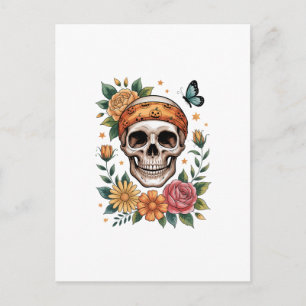 Skull Floral Halloween Spooky Postcard