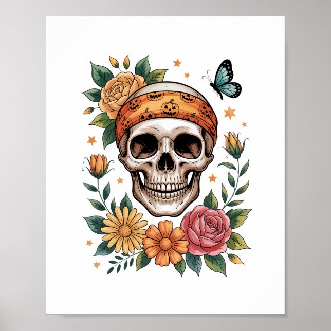 Skull Floral Halloween Spooky Poster (Front)