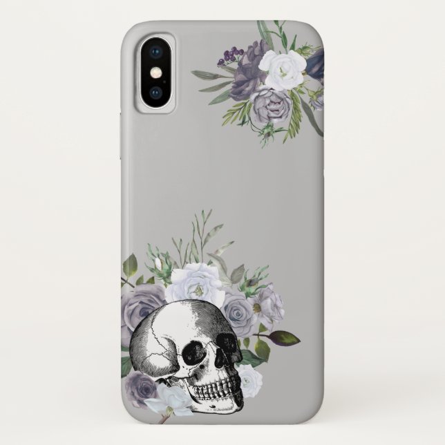 Skull Floral Roses Black White Goth Halloween Case (Back)