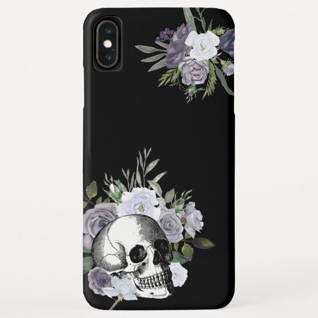 Skull Floral Roses Black White Goth Halloween Case-Mate iPhone Case (Back)