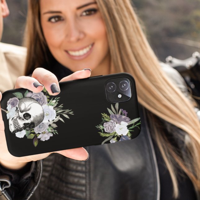 Skull Floral Roses Black White Goth Halloween Case-Mate iPhone Case (Creator Uploaded)