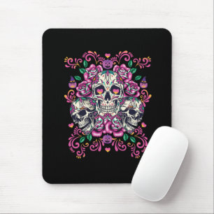 Skull floral, skeleton watercolor pink ,Halloween. Mouse Pad