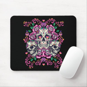 Skull floral, skeleton watercolor pink ,Halloween. Mouse Pad