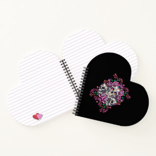 Skull floral, skeleton watercolor pink ,Halloween. Notebook