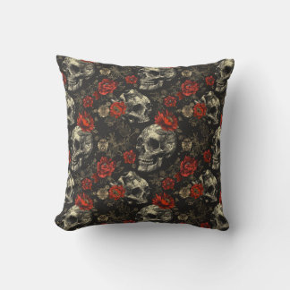Skull Floral Throw Pillow 