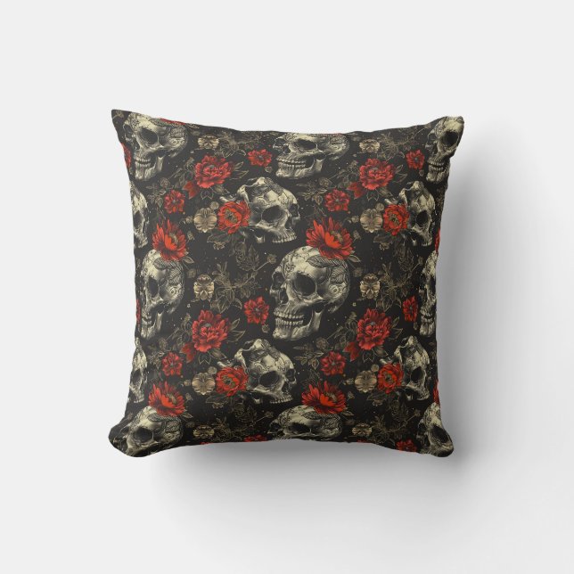 Skull Floral Throw Pillow  (Front)