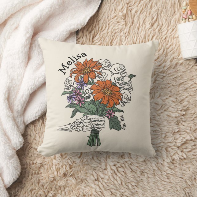 Skull Flower Bouquet Halloween Custom   Cushion (Blanket)